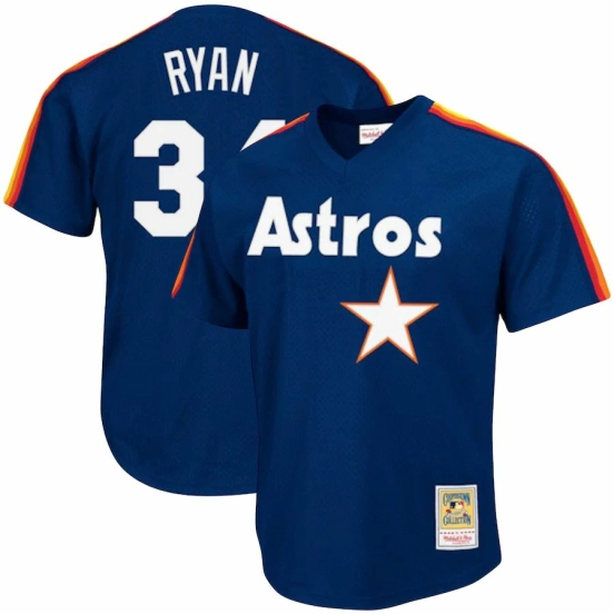 Men's Nolan Ryan Navy Cooperstown Collection Mesh Batting Practice Throwback Jersey