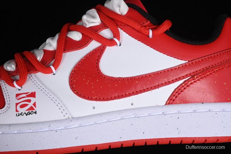 Nike Court Borough Low-Top Casual Sneakers with Dragon Emblem and Splatter Ink Vibe Style - DV5456-600