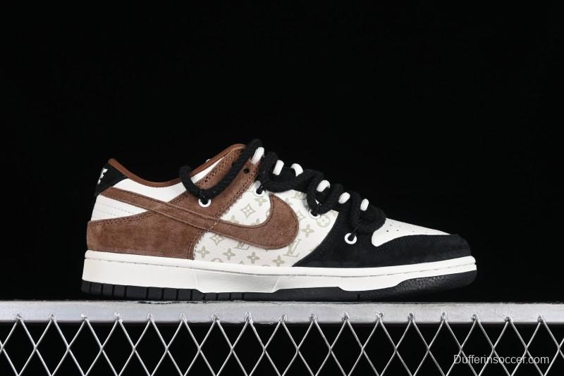 Nike SB Dunk Low LV Collaboration - Black Brown Fade Anniversary Custom Low-Top Casual Sneakers - SJ2068-233