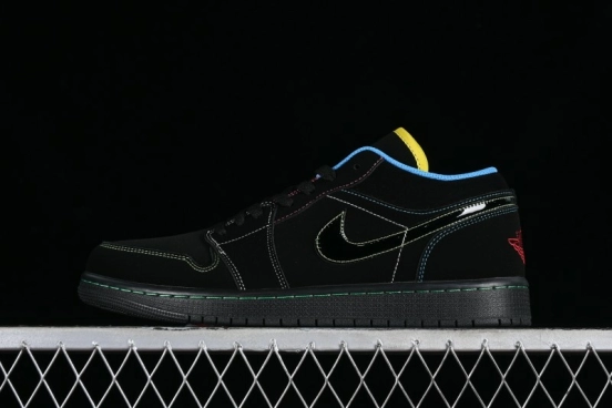 Nike Air Jordan 1 Low AJ1 Black Green Low Top Lifestyle Basketball Shoes - 338145-003