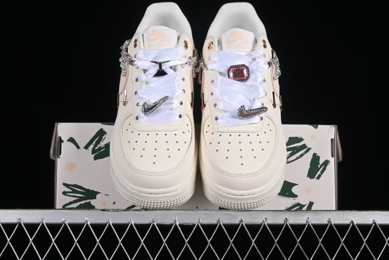 Nike Air Force 1 '07 Low Casual Sneakers in Romantic Pink-Purple with Diamond Chain Accessories - FV1122-333