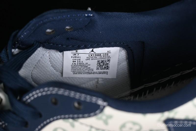 Nike Travis Scott x Fragment Design x Air Jordan 1 Low OG SP AJ1 LV Collaboration Deep Blue Low-top Casual Sneakers - LX1988-103