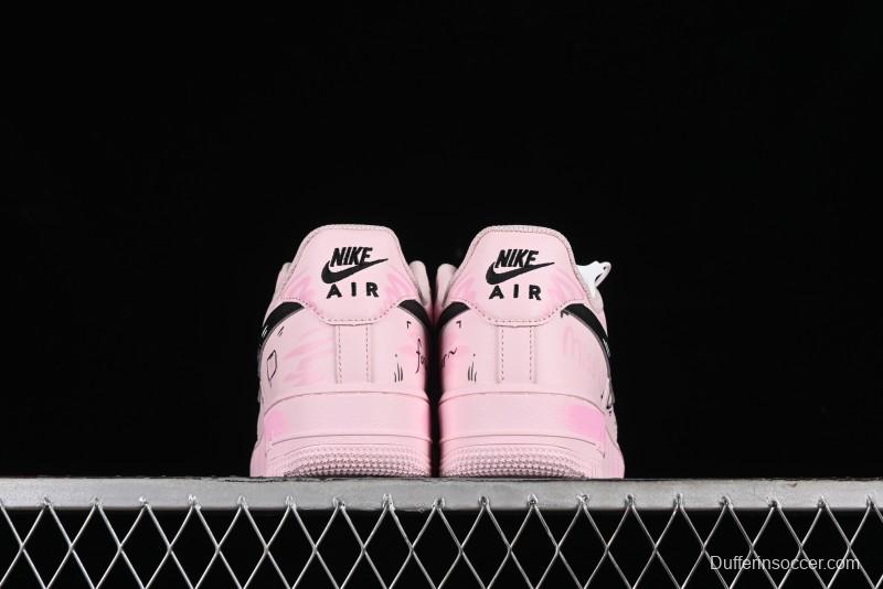 Nike Air Force 1 '07 Low Casual Sneakers with Anime-inspired Peach Pink Spray Design - CW2288-111