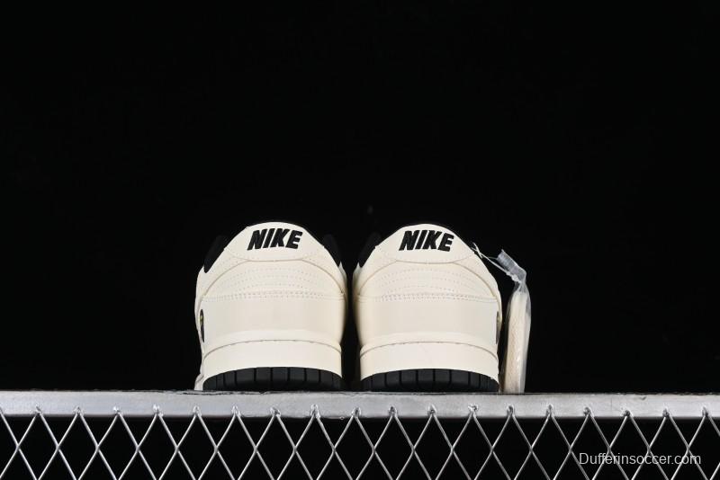 Nike SB Dunk Low BAPE Collaboration - Off-White Black Swoosh Anniversary Custom Low-Top Casual Skate Shoes - XD6188-037