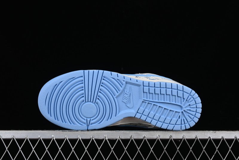 Nike SB Dunk Low LV Collaboration - Beige Blue Double Swoosh Print Anniversary Custom Low-Top Casual Sneakers - CF3688-005