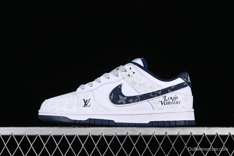 Nike SB Dunk Low LV Collaboration - Blue Midnight Elite Custom Low-Top Casual Skate Shoes - DD1391-122