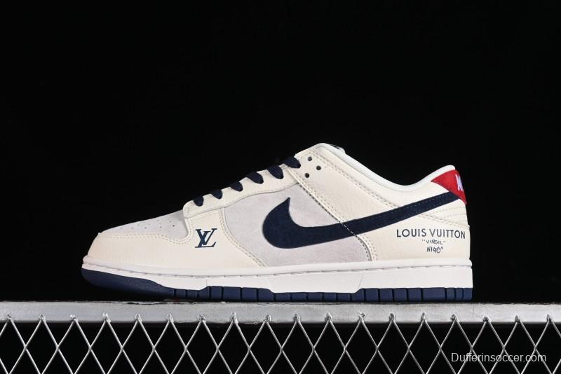 Nike SB Dunk Low LV Collaboration - Suede Navy Blue Anniversary High-End Custom Low-Top Casual Sneakers - FC1688-134