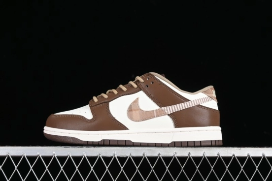 Nike Dunk Low SB White Brown Plaid Casual Skate Shoes - FV3653-191