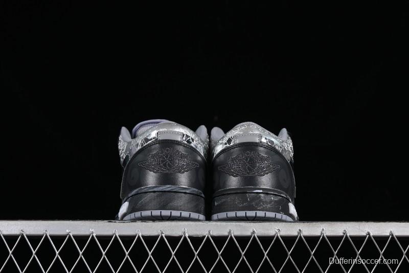Nike Air Jordan 1 Low AJ1 Panda Prank Modern Gray Silver Black Low-top Casual Sneakers - 553560-053