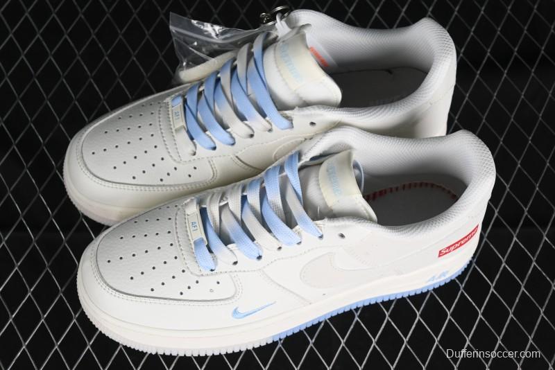 Nike Air Force 1 '07 Low Supreme Collaboration - White Blue Colorblock Low-Top Casual Sneakers BB9599-202