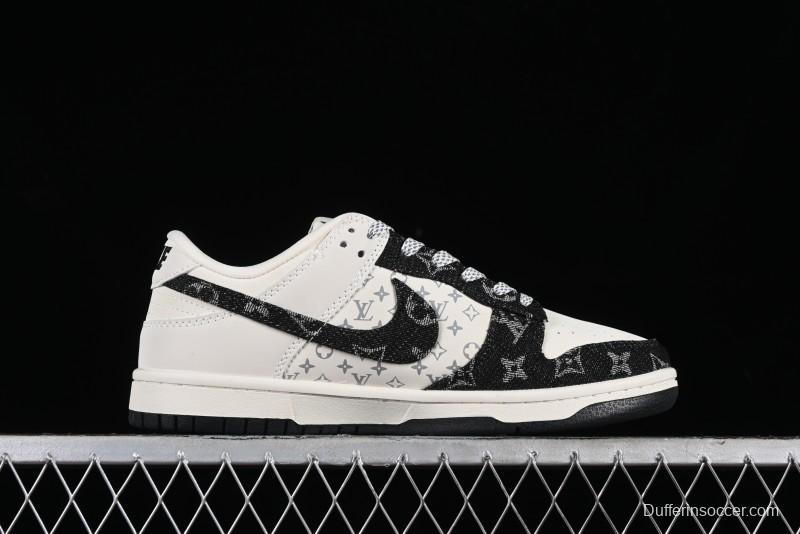 Nike SB Dunk Low LV Collaboration - Beige Black Denim Anniversary High-End Custom Low-Top Casual Skate Shoes - JH8310-946