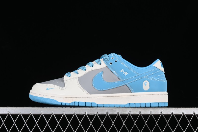 Nike SB Dunk Low BAPE Collaboration - Beige Grey Indigo Anniversary Premium Custom Low-Top Casual Skate Shoes - BB8969-002