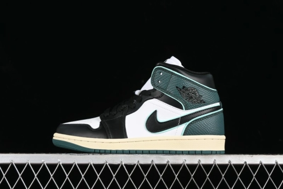 Nike Air Jordan 1 Mid AJ1 Snake Black Green Toe Mid-Top Basketball Shoes - FQ7818-100