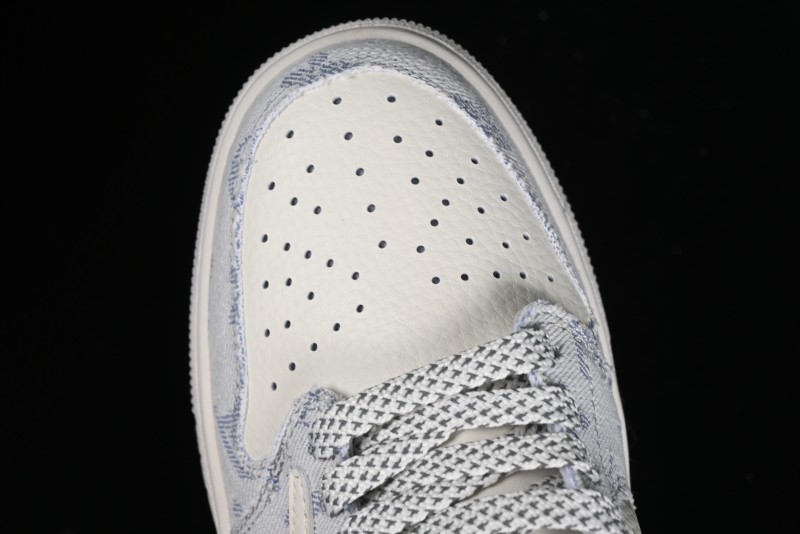 Nike Air Jordan 1 Low OG SP Travis Scott x Fragment Design LV Washed Blue Denim Casual Sneakers - SJ2068-007