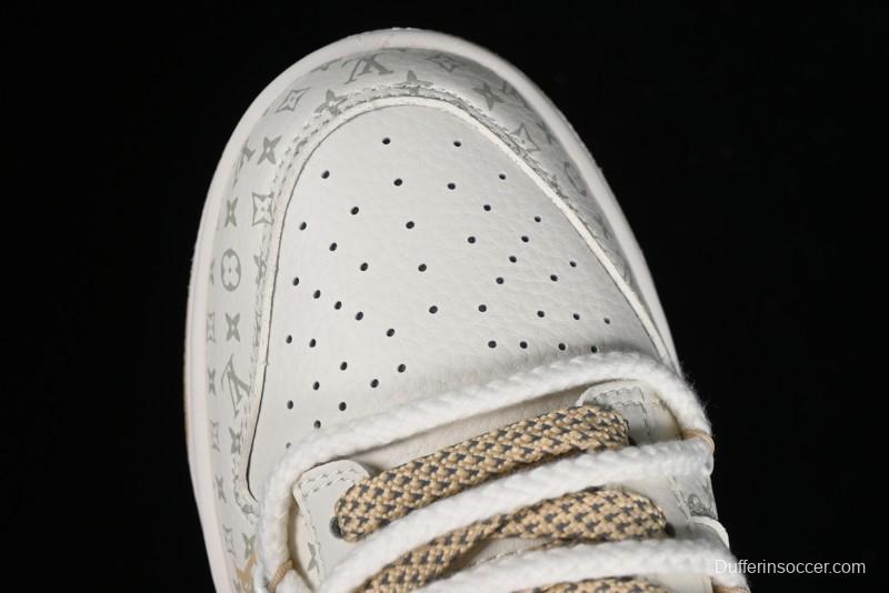 Nike SB Dunk Low LV Collaboration Strap Beige Swoosh Anniversary High-End Custom Low-Top Casual Sneakers - SJ2068-250