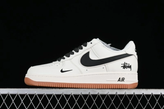 Nike Air Force 1 '07 Low Stussy Collaboration - Beige Black Gum Sole Low-Top Casual Sneakers - XZ5688-001