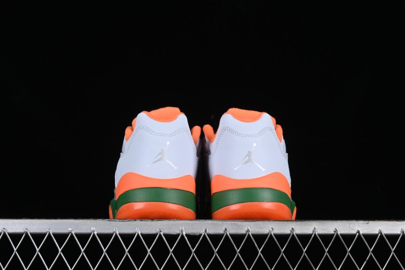 Nike Air Jordan 5 Retro Low AJ5 Sneakers in Football Grey with Vivid Orange and Pine Green Accents - FQ1293-018