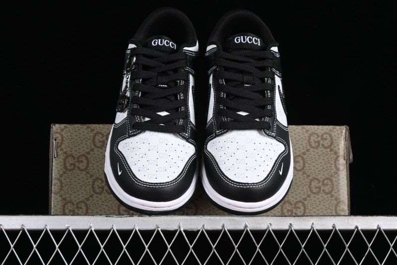 Nike SB Dunk Low Gucci Collaboration - Double G Embroidery Black Swoosh Anniversary Custom Low-Top Casual Skate Shoes - SF1588-136