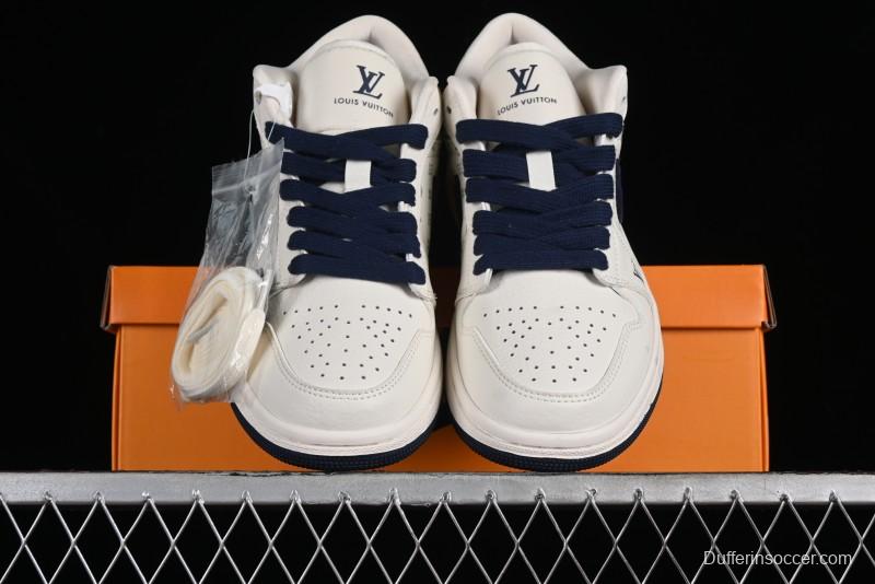 Nike Air Jordan 1 Low LV Collaboration Retro Casual Sneakers in Beige Orange - WG8850-001