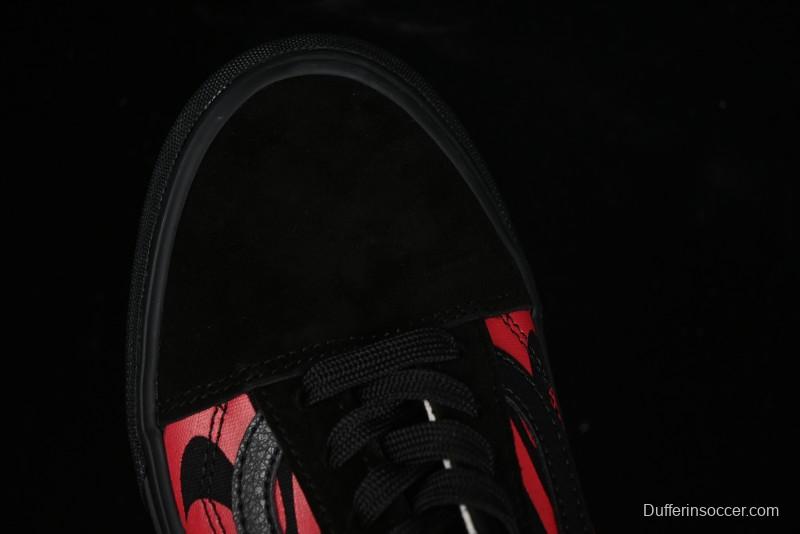 Vans Knu Skool High Street American Retro Canvas Skate Shoes in Black Red - VN0009BCRTU