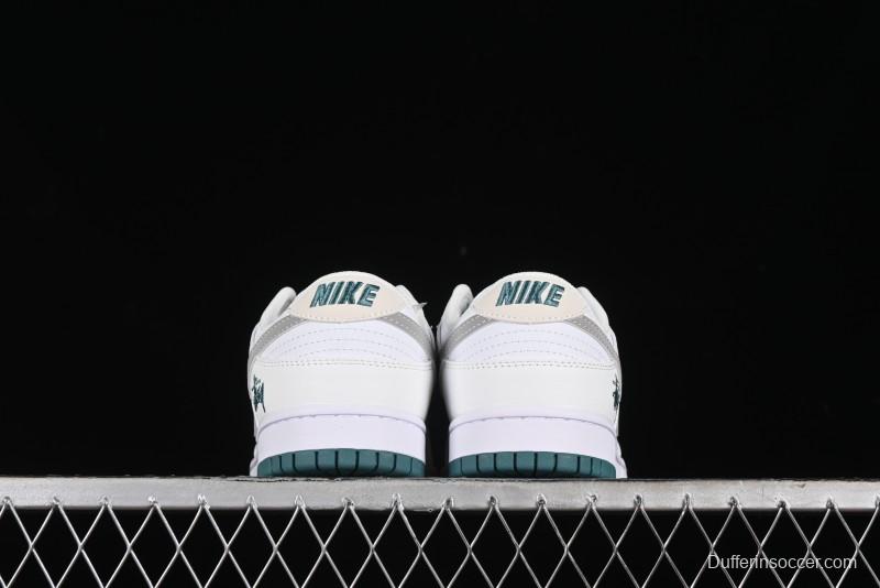 Nike SB Dunk Low Stussy Collaboration - White Grey Green Print Anniversary High-End Custom Low-Top Casual Skate Shoes - XX2025-808