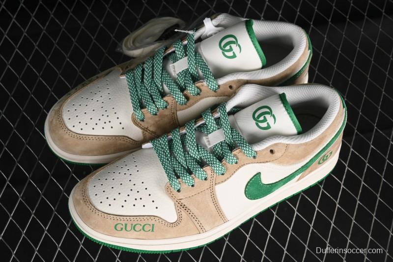 Nike Air Jordan 1 Low AJ1 Gucci Collaboration - Vintage Basketball Shoes in Sheepskin Green - WG8850-014