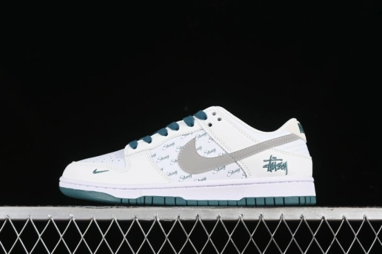 Nike SB Dunk Low Stussy Collaboration - White Grey Green Print Anniversary High-End Custom Low-Top Casual Skate Shoes - XX2025-808