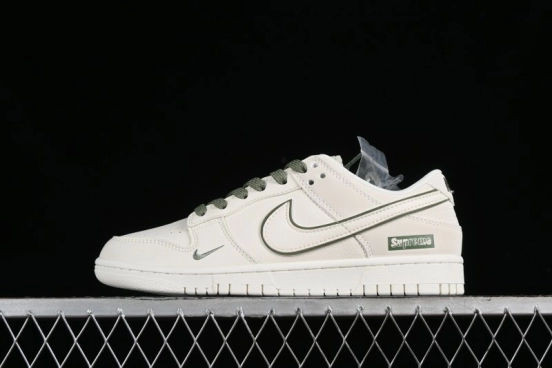 Nike SB Dunk Low Supreme Collaboration - Off-White Green Check Anniversary Customized Low-Top Casual Skate Shoes - DQ1098-391