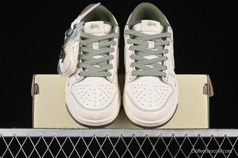 Nike SB Dunk Low Stussy Collaboration - Beige Green Anniversary High-End Custom Low-Top Casual Skate Shoes - BB1818-102