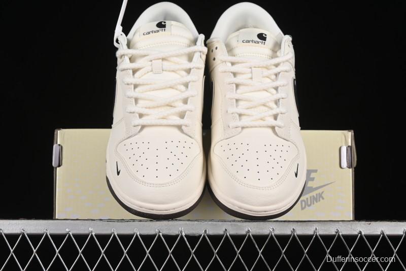 Nike SB Dunk Low Carhartt Collaboration - Off White Black Swoosh Anniversary Customized Low-Top Casual Skate Shoes - SJ1089-007