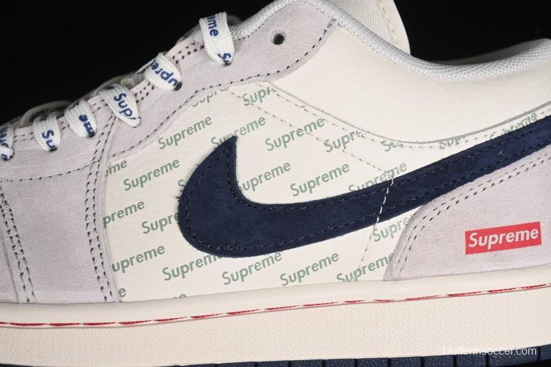 Nike Air Jordan 1 Low Supreme Collaboration - Pig Grey Print Custom Retro Basketball Shoes - LJ6688-009