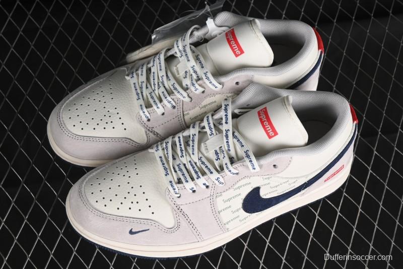 Nike Air Jordan 1 Low Supreme Collaboration - Pig Grey Print Custom Retro Basketball Shoes - LJ6688-009