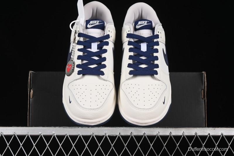 Nike SB Dunk Low Supreme Collaboration - Double Swoosh Beige Navy Anniversary Custom Low-Top Casual Skate Shoes - XX2025-668