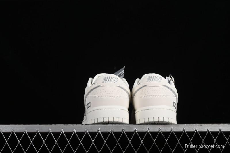 Nike SB Dunk Low Supreme Collaboration - Off White Gray Swoosh Anniversary Custom Low-Top Casual Skate Shoes - DQ1098-392