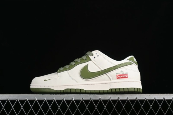 Nike SB Dunk Low x Supreme Stone Island Collaboration Beige Green Starry Sky Anniversary High-End Custom Low-Top Casual Skate Shoes - BB9866-004