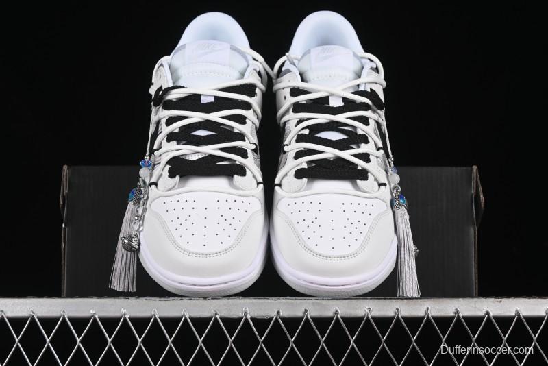 Nike Dunk Low CNY Year of the Dragon Limited Edition SB Lace-Up Casual Sneakers with Silver-White Design - DV0831-101