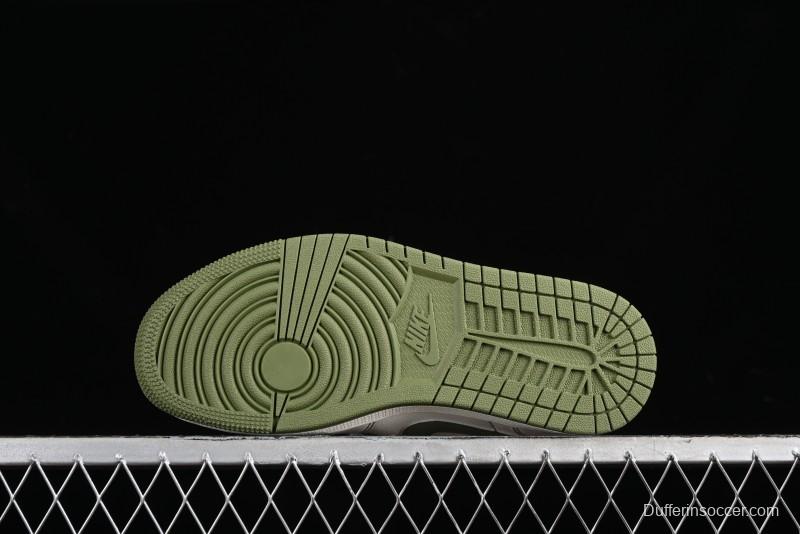 Nike Air Jordan 1 Low Retro Basketball Shoes in Off-White Olive Green - CF3688-019
