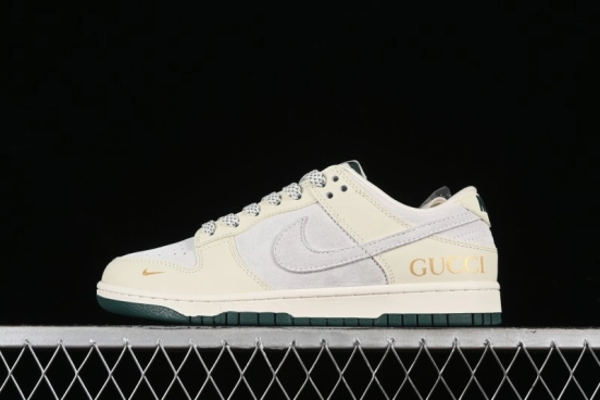 Nike SB Dunk Low Gucci Collaboration - Beige with Yellow Swoosh Anniversary High-End Custom Low-Top Casual Sneakers - DQ1098-390