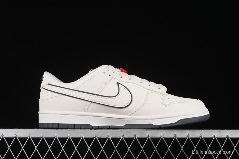 Nike SB Dunk Low Supreme Collaboration - Beige Grey Swoosh Anniversary Customized Low-Top Casual Skate Shoes - DJ2024-014