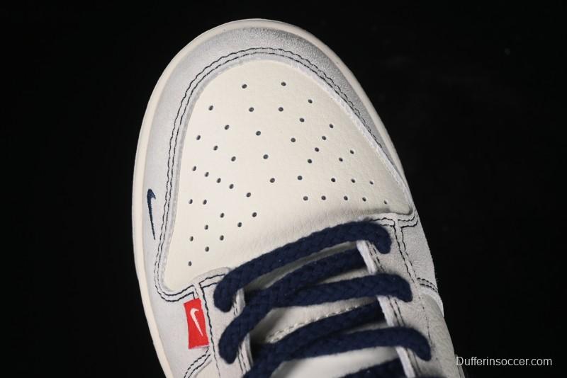 Nike SB Dunk Low The North Face Collaboration - Grey Pigskin Navy Swoosh Anniversary Custom Low-Top Casual Skate Shoes - SJ1089-012