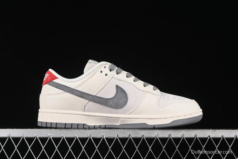 Nike SB Dunk Low Stussy Collaboration - Grey Pigskin Red Tail Anniversary High-End Custom Low-Top Casual Skate Shoes - XY2025-015