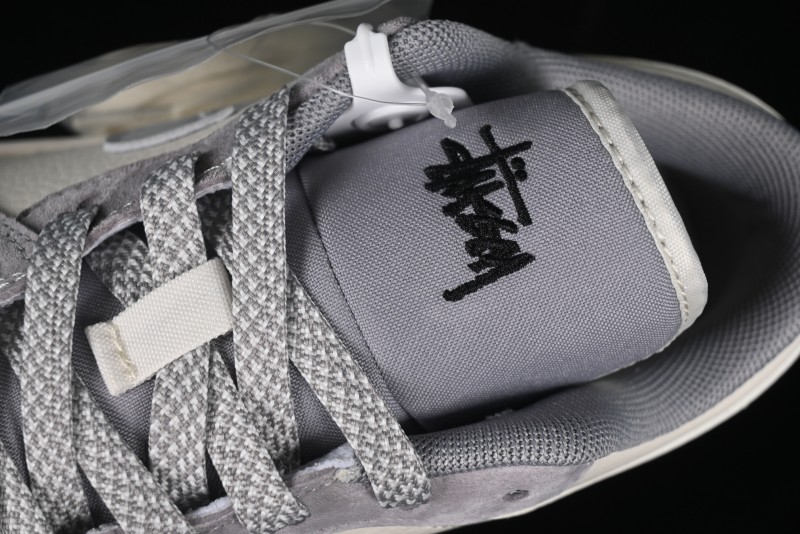 Nike Air Jordan 1 Low Stussy Collaboration - Light Bone Grey Dual-Tone Premium Custom Retro Basketball Shoes - SJ9950-045
