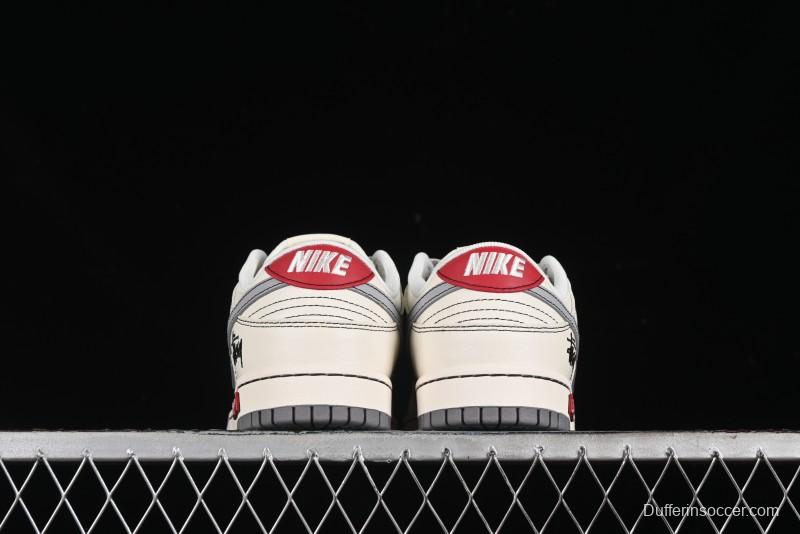 Nike SB Dunk Low Stussy Collaboration - Light Grey White Anniversary High-End Custom Low-Top Casual Skate Shoes - SJ2068-302