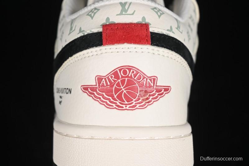 Nike Air Jordan 1 Low AJ1 LV Collaboration - Printed Dark Blue Swoosh High-End Custom Retro Basketball Shoes - WG8850-009