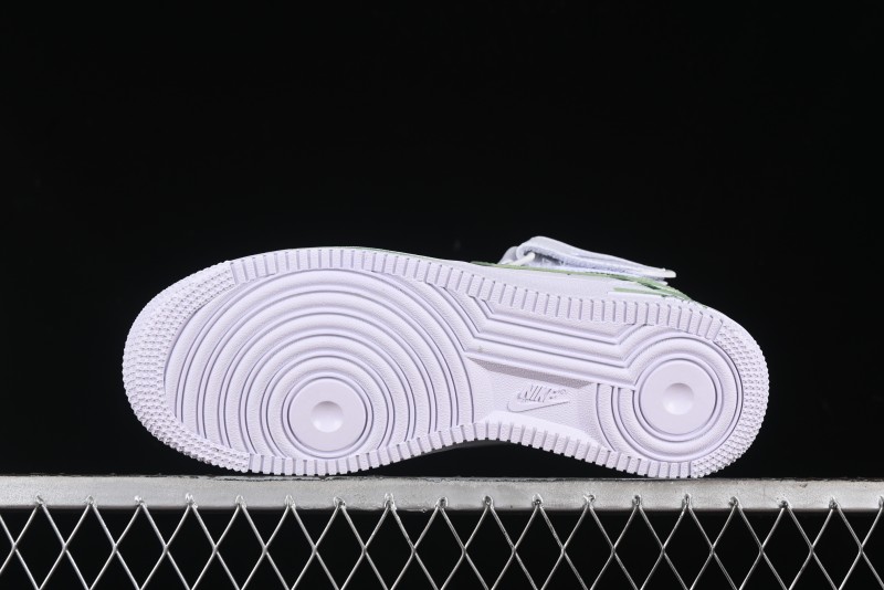 Nike Air Force 1 '07 Mid Hand-Painted White Green with Swoosh Shadow and Strap - CW2289-111
