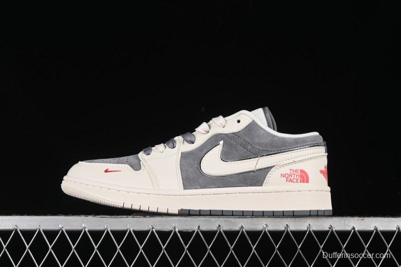 Nike Air Jordan 1 Low AJ1 The North Face Collaboration - Off White Grey Silver Trim Retro Basketball Shoes - SJ9950-039