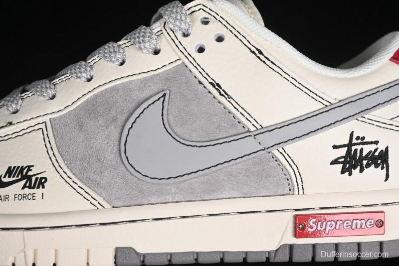 Nike SB Dunk Low Stussy Collaboration - Light Grey White Anniversary High-End Custom Low-Top Casual Skate Shoes - SJ2068-302