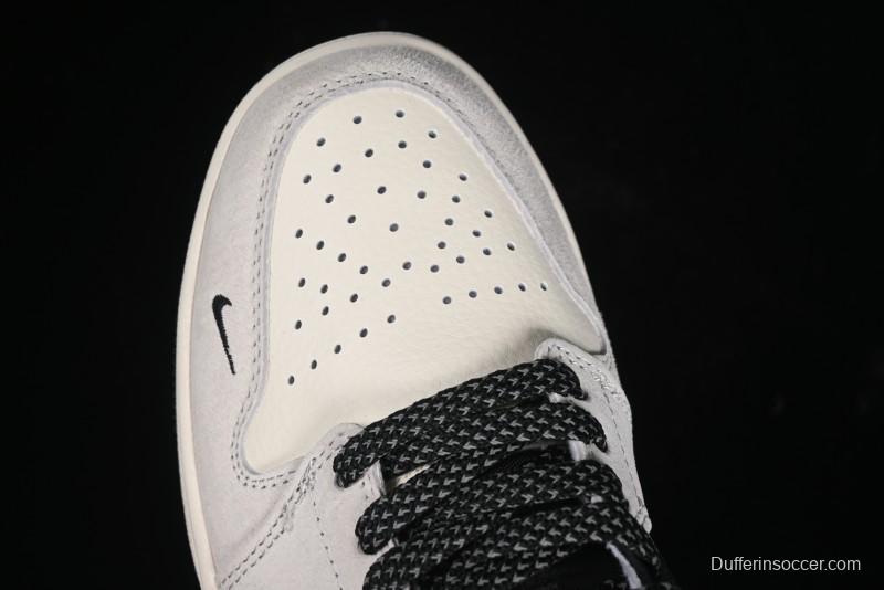 Nike Air Jordan 1 Low Stussy Collaboration - Silver Trim Black Swoosh Retro Basketball Shoes - SJ9950-026