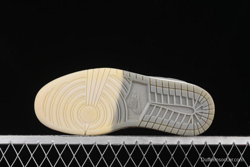 Nike Travis Scott x Fragment Design x Air Jordan 1 Low OG SP AJ1 Supreme Collaboration - Light Grey Denim Two-Tone Low-Top Casual Sneakers - JH6088-705