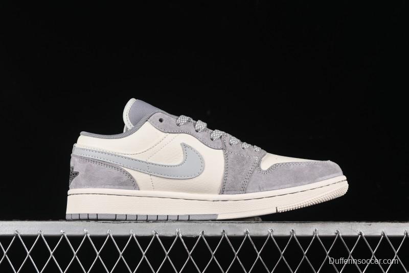 Nike Air Jordan 1 Low Stussy Collaboration - Light Bone Grey Dual-Tone Premium Custom Retro Basketball Shoes - SJ9950-045